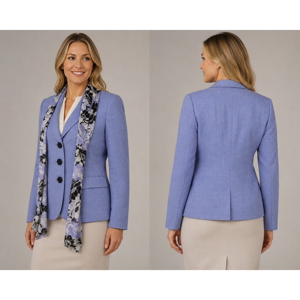 Le Suit Petite 4P Lavender Floral Trim Career Blazer Jacket Women's
